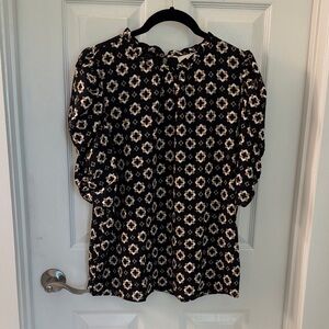 Black, Tan, and Cream Geometric Print Women's Top
